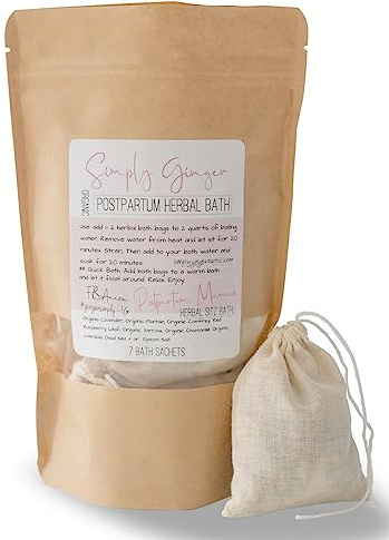 Simply Ginger Postpartum Bath Tea Bags, Organic Herbs ll 7 Tea Sachets ll Sitz Bath ll Post Partum ll Herbal Bath ll Gifts for New Moms ll Soothing Herbal Sitz Bath ll Baby Shower Gifts