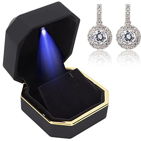 YUYTE Schmuckkästchen für Geschenke, LED-beleuchtete Schmuck-Geschenkbox Ohrring Ohrstecker Vitrine für Vorschlag Verlobung Hochzeit, für Vorschläge, Jubiläen, Verlobungen