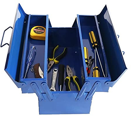 Tool Box Small Tool Box Metal Storage Case with 3-layer Folding Trays Portable Repair Hardware Electrician Household Organizer Toolbox Tool Case