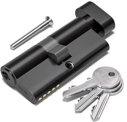Bwintech 70mm(35T/35) Black Euro Cylinder Lock,Door Barrel Lock,Thumbturn Knob with 3 Standard Keys,Anti-Pick,Anti-Bump,Anti Drill,High Security for UPVC,Wooden,Composite Doors