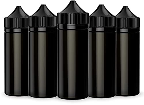 fantasi Chubby Gorilla Authentic Dropper Bottles - 5 x 120ml, Clear Black V3 Unicorn Bottles with Child Resistant Caps for Oil, Ink, DIY & Vape Juice
