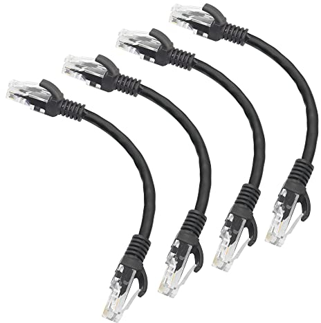RIIEYOCA Câble de raccordement Ethernet court Cat5e 0,5ft, cordon réseau LAN d'ordinateur RJ45 sans accroc pour routeur, modem, commutateur, serveur, noir (lot de 4)