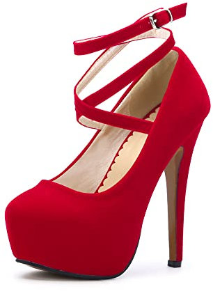 Womens High Heel Ankle Strap Platform Pump Wedding Evening Party Court Shoes RM Red Tag 46-UK 10