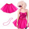 80er Jahre Kostüm Set mit Damen Tüllrock Mehrschichtig Ballett 80er Tutu Rock Rosa Neon Halskette Kunststoff Perlenkette