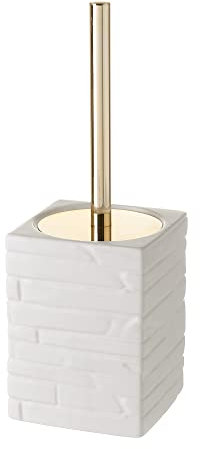 Escobillero con Textura Blanco y Dorado de cerámica de 10x10x30 cm - LOLAhome