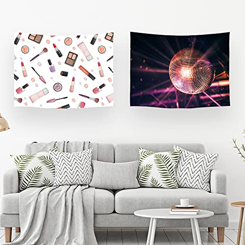 Ulticool – Wandteppich Dekoration Wohnung - Nagelpolitur Lippenstift Disco Licht Lampe - Silber Gold Rosa - Set von 2 Motiven – 73 cm x 95 cm - Wandtuch