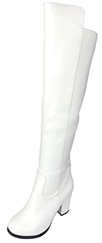Joliss Donna Tacco A Blocco Moda Sopra Il Ginocchio Boots Donna Zip Punta Rotonda Stivali Alti Tacco Medio Stivali Lungo Bianco Numero 43 EU/45Cn