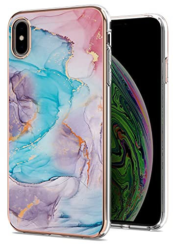 QIWEIQING for iPhone XS Max Case, Marble Design for Women Girls Men, Shockproof Protective Soft TPU Bumper and Hard Back Cute Personalised Phone Cover for iPhone XS Max.Ripstone Blue YBA