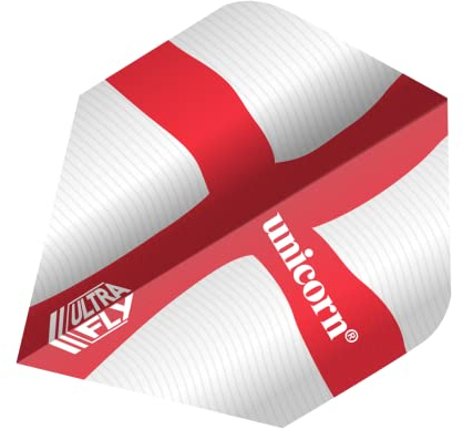Unicorn UltraFly Dart Flights | England St George Cross Flutter Design | Ultra Durable 100 Micron Polyester PET | Standard Plus Shape