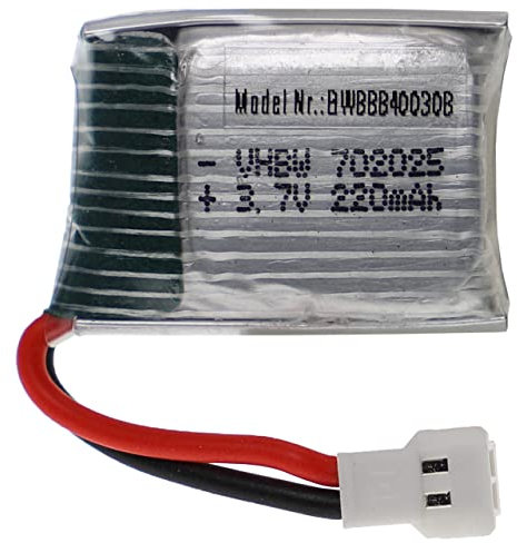 vhbw Akku kompatibel mit XH 2.54 2P Stecker für Modellbau z.B. Racing Car, Helikopter, Flugzeug (220mAh, 3,7V, Li-Polymer, 29 x 20 x 8 mm)
