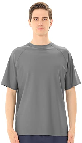 TIZAX Tee Shirt Anti-UV Homme Rashguard à Manches Courtes UPF 50+ Maillot de Bain Hauts T-Shirt de Sport Séchage Rapide Gris XXL
