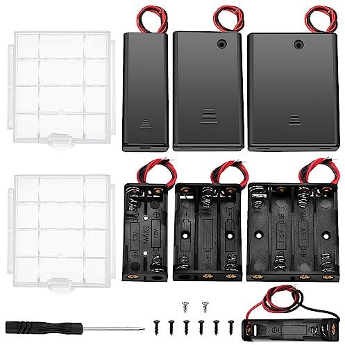 7 PCS AAA Battery Holder Sets, KUOQIY 1/2/3/4 x 1.5V AAA Battery Holder Case with Cover, with 2 PCS Plastic Battery Storage Box & Screwdrivers & Screws