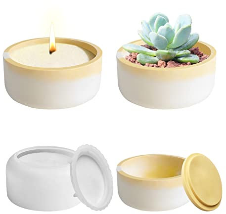 FZQBEY Silikonform Kerzenhalter Silikonform Rund Silikon Gießform Dose mit Deckel Gießform Kerzenhalter Silikonform Vase Gießformen für Beton Gießformen für Kerzenhalter Blumentöpfe Vorratsgefäß