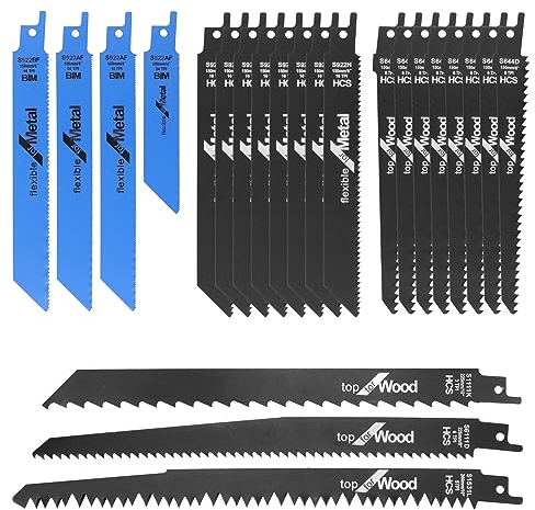 BouGPeng Sägeblätter Set 23-tlg Säbelsäge Sägeblätter Set aus BIM und HCS für Metall und Holz 240 mm 225 mm 150 mm Sägeblatt 6TPI Sägeblätter Zubehör Säbelsäge