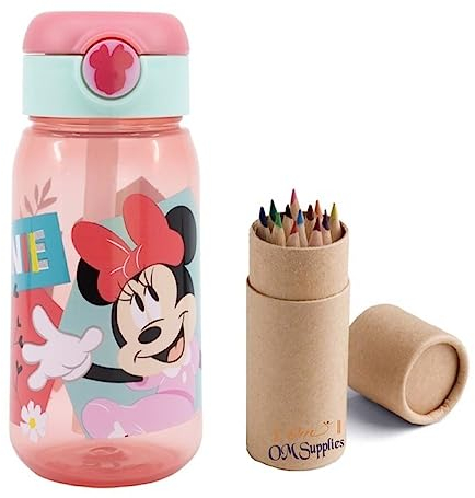 OM SUPPLIES Borraccia riutilizzabile per bambini con personaggi di Minnie, 510 ml, per vacanze, ritorno a scuola, pranzo, in plastica senza BPA, motivo Minnie