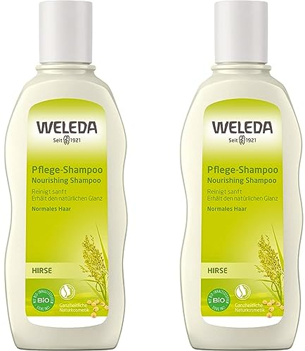 WELEDA Bio Hirse Pflege-Shampoo, Naturkosmetik Duschgel für die sanfte Reinigung von Haar und Kopfhaut, Pflegedusche für natürlichen Glanz und Spannkraft der Haare (1 x 190 ml) (Packung mit 2)