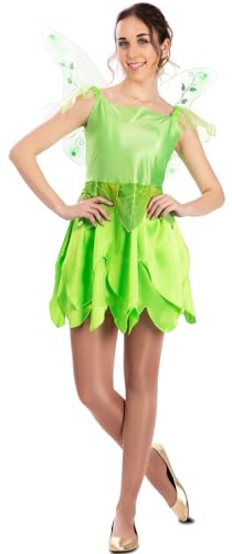 FYASA Tinkerbell Kostüm grüne Elfe mit Flügeln für Damen Gr. S-XL Kleid grün Fasching Karneval Märchen-Kostüm Fee