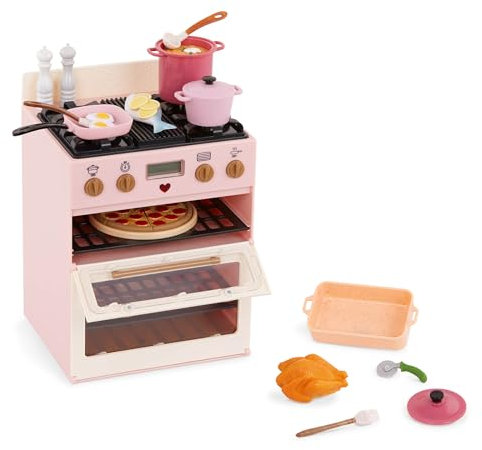Our Generation – pielküchen-Set mit Licht- & Soundeffekten – Mit 22 Zubehörteilen für Back- & Kochabenteuer – Perfekt für 46 cm Puppen – Make & Bake Stove