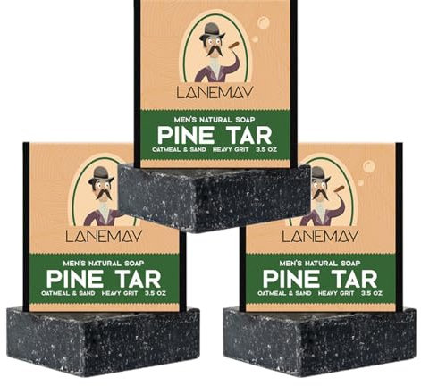 All-Natural Soap Bar for Men | Natürliche Seife für Männer | Cold Process Pine Tar Soap | Handmade Natural Bar Soap for Men zur Befeuchtung, Aufhellung, Entfettung und Entfernung von Milben (3pcs)