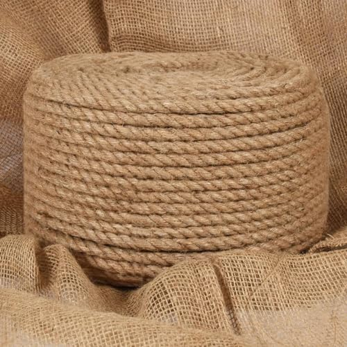 Juteseil 50 m Länge 12 mm Stärke, JUNZAI Sisalseil, Pflanzenbinder, Baumpfahl, Baumstütze, Bindfaden Garten Reißfest, Hanfseil Gewebt, Garn Dickes Seil Kordel - at