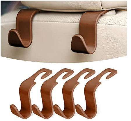 Adunsiaoto 4 Pièces Crochets D'appui-Tête Voiture, Crochet de Siège de Voiture Accessoires pour Appuie-Tête, Tete Voiture Interieur Accessoire, Pour Appuie-Tête, Sac à Main, Porte-Monnaie(Marron)
