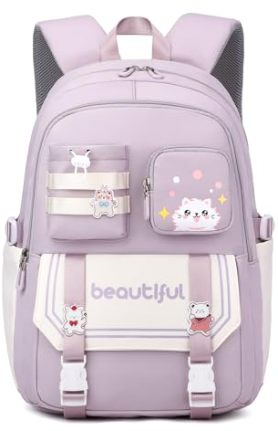 IvyH Zaino Scuola Elementare e Media - Zainetto Bambina 8 ai 16 anni, Zaino Elementari per Ragazze Kawaii Casual Impermeabile Grande Capacità, Zaino da Viaggio -Viola