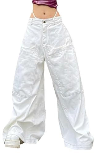 Damen-Cargohose y2k, ästhetisch, einfarbig, niedrige Taille, weites Bein, Hose mit großen Taschen, 2000er-Jahre-Harajuku-Streetwear-Wie das Foto zeigt-L