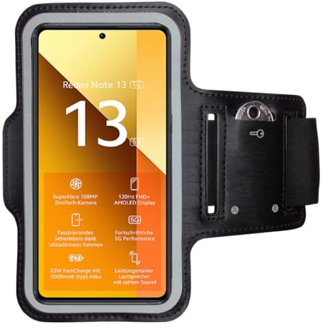 CoverKingz Sportarmband für Xiaomi Redmi Note 13 - Handy Armband Schwarz | Armtasche mit Schlüsselfach, Oberarm Halterung, Sport Laufarmband