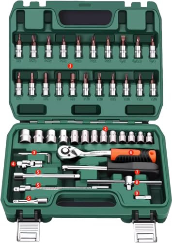 1/4-Inch Drive Metric 6-Point Standard Socket & Bit Wrench Set, 4-14mm (45-Piece/Classic)