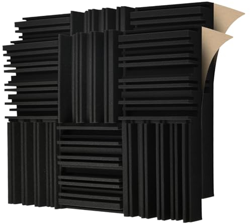 Yrendenge Akustikpaneele Selbstklebende Akustikschaumstoff 12 Stück, Schalldämmung Wand Absorber Akustikplatten 30x30x5cm Schallschutz Schaumabsorber für Wand Aufnahmestudio, Youtube-Zimmer, Schwarz