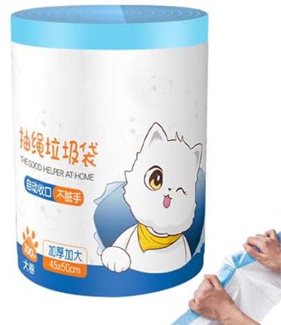 Müllbeutel Mit Kordelzug, Verdickter Müllbeutel, Tragbare Müllbeutel Mit Kordelzug, Haushaltsabfallbeutel Für Toilette Und Badezimmer Zu Hause, 100 Stück Verdickte Abfallbeutel Mit Automatischem Versc