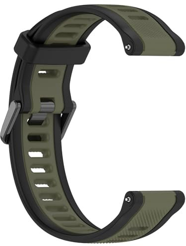 Yikamosi Compatibile con Garmin Forerunner 265 Cinturino per Donne e Uomini,Doppio colore Sgancio Rapido Silicone Chiusura in Metallo Cinturino di Ricambio per Forerunner 265,Nero/Verde Militare