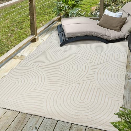 SANAT Berlin Outdoor Teppich Wetterfest - Teppich für den Innen- und Außenbereich - Balkon Teppich Wasserabweisend - Teppiche für Terrasse, Garten, Küche, Bad oder Wohnzimmer - Creme, 200 x 290 cm