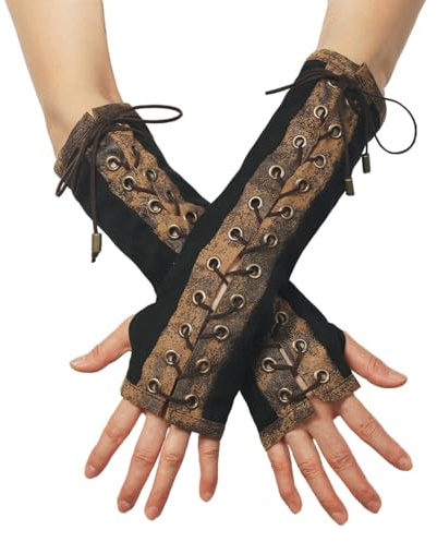BPURB 1 Paar Damen Steampunk Fingerlose Handschuhe Ellenbogen Lace Up Handschuhe für Halloween Kostüm Cosplay Party
