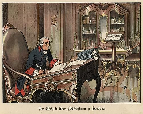 HCOTZHPY Berühmt Leinwand Wandbild Kunstdruck Leinwand Malerei Poster König Friedrich der Große von Preußen in seinem Arbeitszimmer in Sanssouci von Richard Knötel Leinwand Plakat 60x90cm