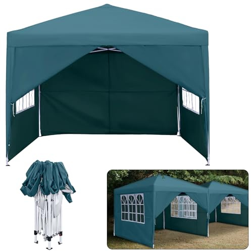 Froadp Pavillons 3x3 m Klappbarer Faltpavillon Partyzelt Wasserdicht mit Seitenteilen & Tragetasche UV Schutz Festzelt Gartenzelt für Outdoor Picknick Party Camping, Grün