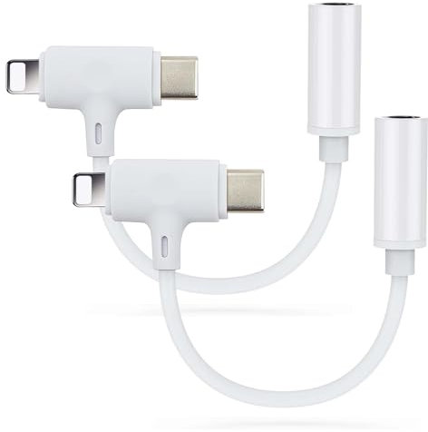 Lightning & USB-C to 3.5 mm Headphone Jack Adapter, 2 in 1 Headphone Adapter, Type C Headphone Jack Adapter, Aux Digital Audio Earphone, Hi-Res DAC, Suitable for ipad/iPhone/Samsung Galaxy/Pixel, 2PCS