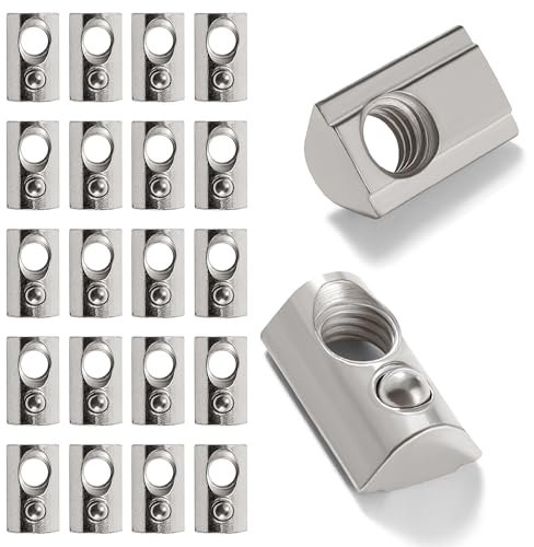 Lyeteung 20 Pezzi 40 Serie M8 Dadi a Molla T, Dadi a Molla a T Roll-in, Dadi con Sfera Scorrevoli, per Fessura da 8 mm 4040 4080 40120 8080 Profilati in Alluminio Estruso