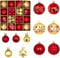 42 PCS Christmas Tree Baubles, Durable Hanging Balls, Multi Coloured 6cm and 3cm, Christmas Holiday Party Home and Wedding Decorations, Green, Red & White, Easy To Set, Reflect In Dark (Golden/Red)