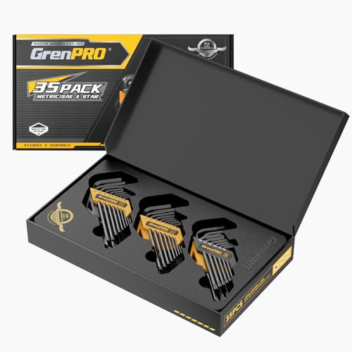 GRENPRO Allen Wrenches Sets, Allen Key Set Organizer, Hex Screwdriver Tool Set, 35PCS Small Stubby Short&Long Arm Set Ball End 3-Pack Metric and Standard SAE&Star Torx Hex Keys Allan Allen Wrench Sets