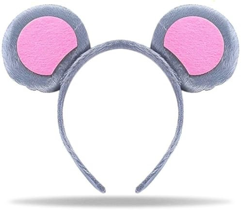Hatstar Mausi Ohren Haarreif grau rosa | Maus Haarschmuck für Kinder & Erwachsene | Kopfschmuck Damen & Mädchen | Kostüm Accessoire für Karneval & Fasching