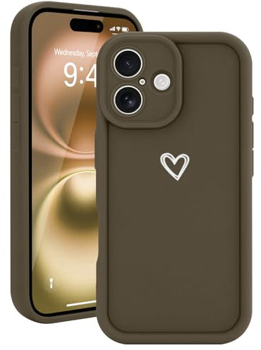 Micoden for iPhone 16 Case Cute Girls Silicone Shockproof Protective Bumper Case with Love Heart Pattern Design for iPhone 16-Brown