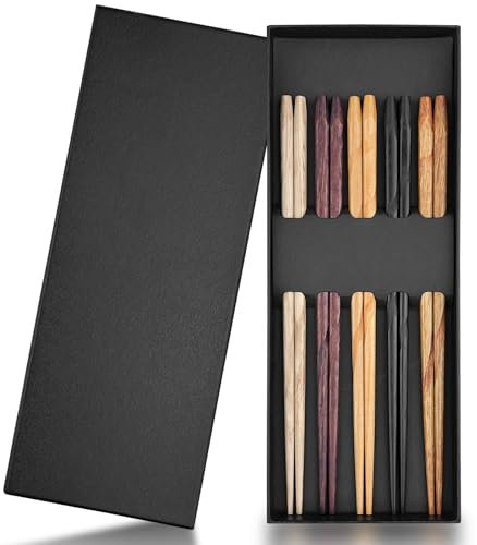 Riloventa 5 Paires Baguette Japonaise, Baguettes Japonaises, Chopsticks D'Entraînement pour Enfants, Adulte, Réutilisable Entraîner des Baguettes à Sushi en Bois pour Boite Cadeau Vaisselle