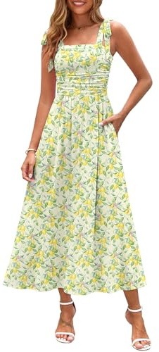 Zattcas Maxikleid für Sommer 2026, für Damen, ärmelloses Kleid mit Spaghettiträgern, Blumenmuster, Taschen, gesmoktem Oberteil, fließendes langes Strand- und Urlaubskleid