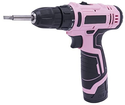 Rosa 12V Akku Bohrschrauber DIY Pinkes Werkzeug set Kabelloses Kombi-Bohrmaschine Schnellspannbohrfutter Pinkem Akkubohrer mit Li-Ion Akku und Ladegerät