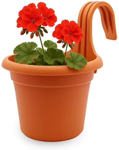 TECHZOCO Jardinera de plástico, Balconera de plástico, Macetero para Jardín, Maceta Balconera, Fabricado en Polipropileno, 25.5 cm Altura x 18 cm diámetro Superior, Terracota