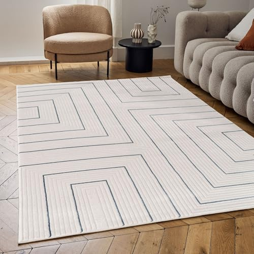 THE RUGS Carmel Modern Area Rug - Stain-Resistant, Non-Shedding, Durable Rugs for Living Room and Bedroom [ Geometric Blue, 160x230 cm ]