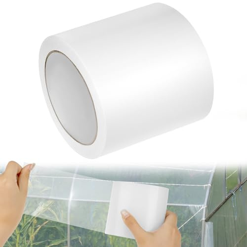 QWORK® Starkes Gewächshaus Reparaturband, Folienklebeband 100 mm x 25 m, wasserfestes transparentes Polyethylen, für wetterfeste Folientunnel-Wartung