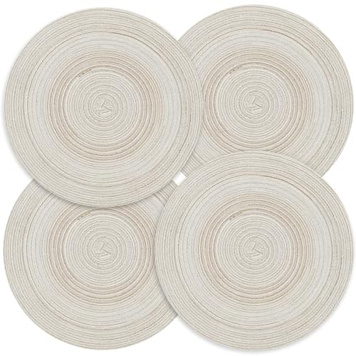 Privalace Platzsets Abwaschbar 4er Set,Tischsets Platzsets Rund Baumwolle Geflochten,rutschfest Hitzebeständig Platzdeckchen für Fest Küche(Beige)
