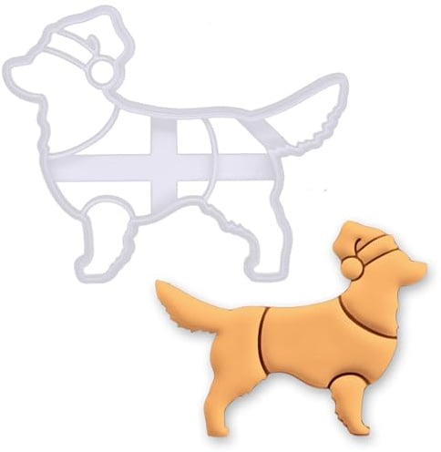 BAKERLOGY Golden Retriever mit Weihnachtsmütze Ausstechform – Lustige Hunde Plätzchenform für Weihnachten & Festliche Kekse